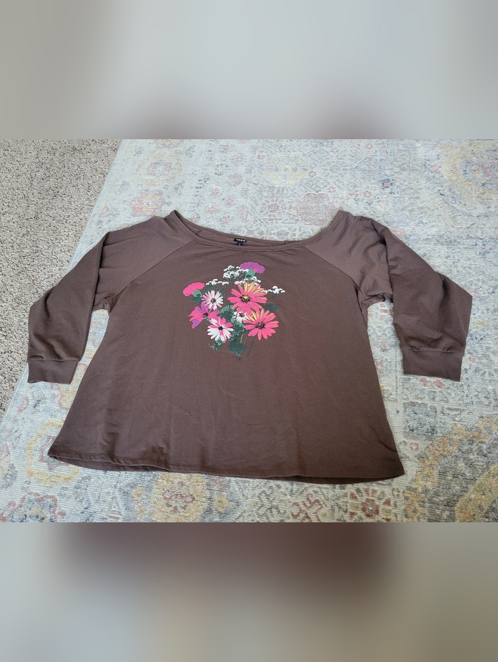 Torrid Vibrant Relaxed Off the Shoulder Brown Floral Scoop Neck Sweater Size 4X